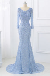 Sparkly Sequined Jewel Mermaid Prom Dresses with Long Sleeves Online